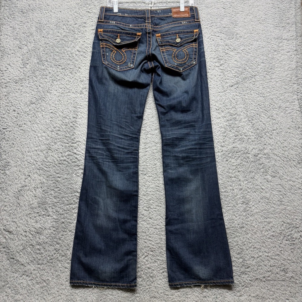 Big Star Liv Boot Cut Jeans Womens 29L Blue Distressed Embroidered USA Y2K